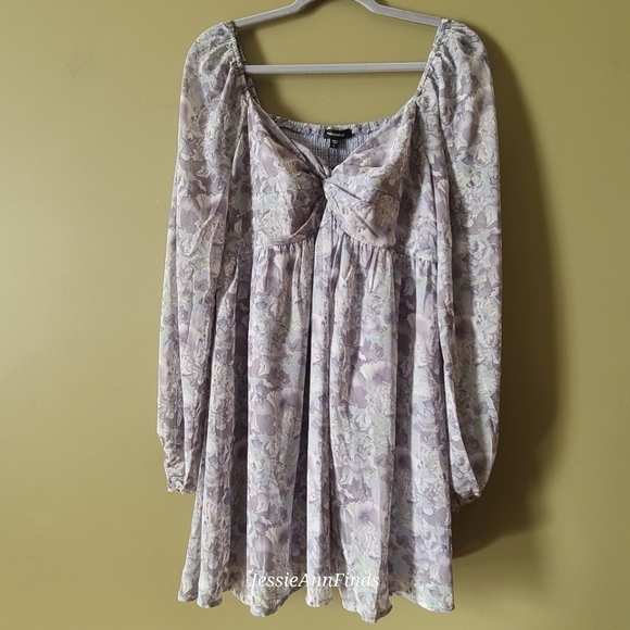 NWT Mittoshop Blue Gray Floral Princess Neckline Boho Midi Dress Size Large - Picture 9 of 15